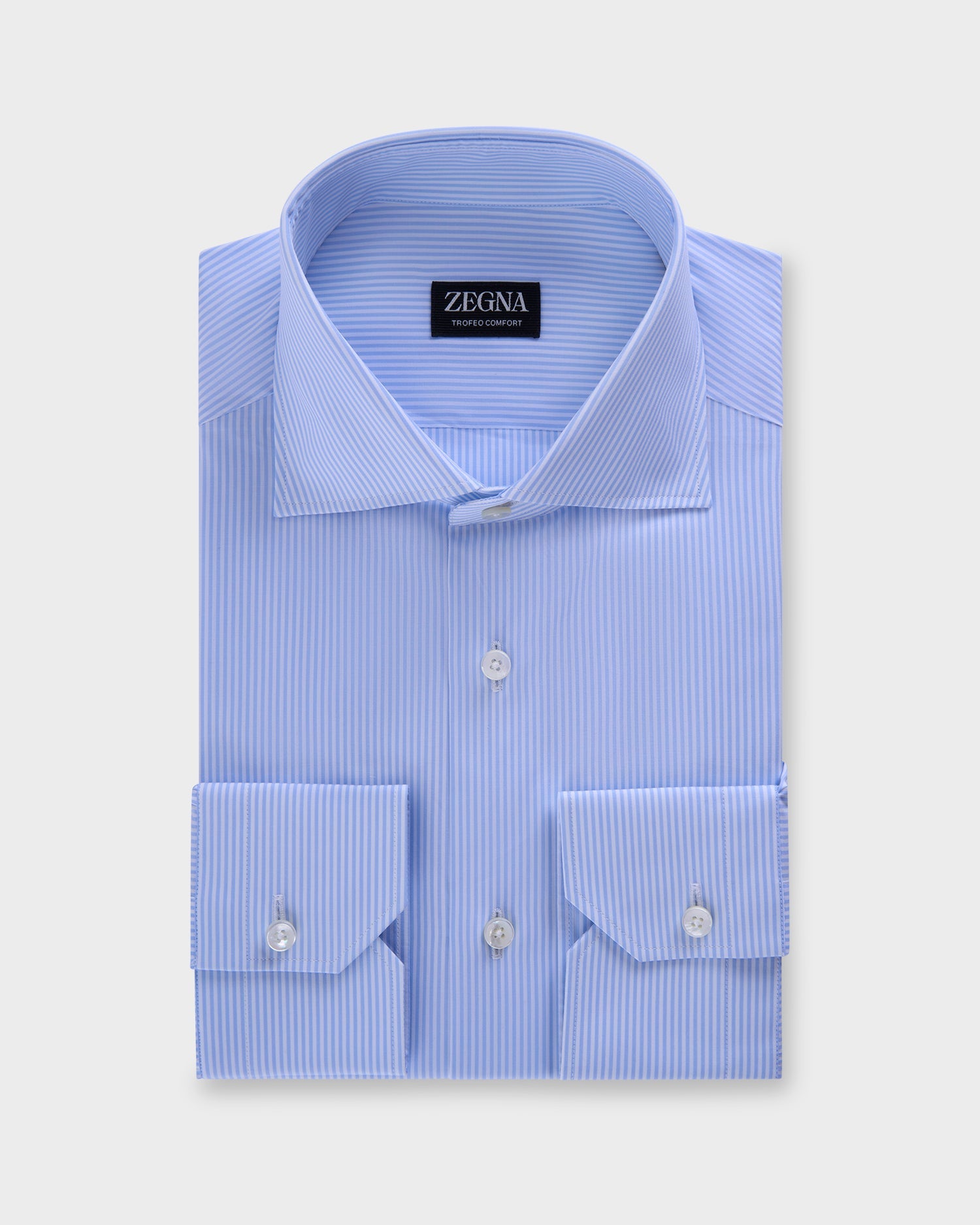 Zegna Pale Blue and White Stripe Trofeo Comfort Cotton Shirt