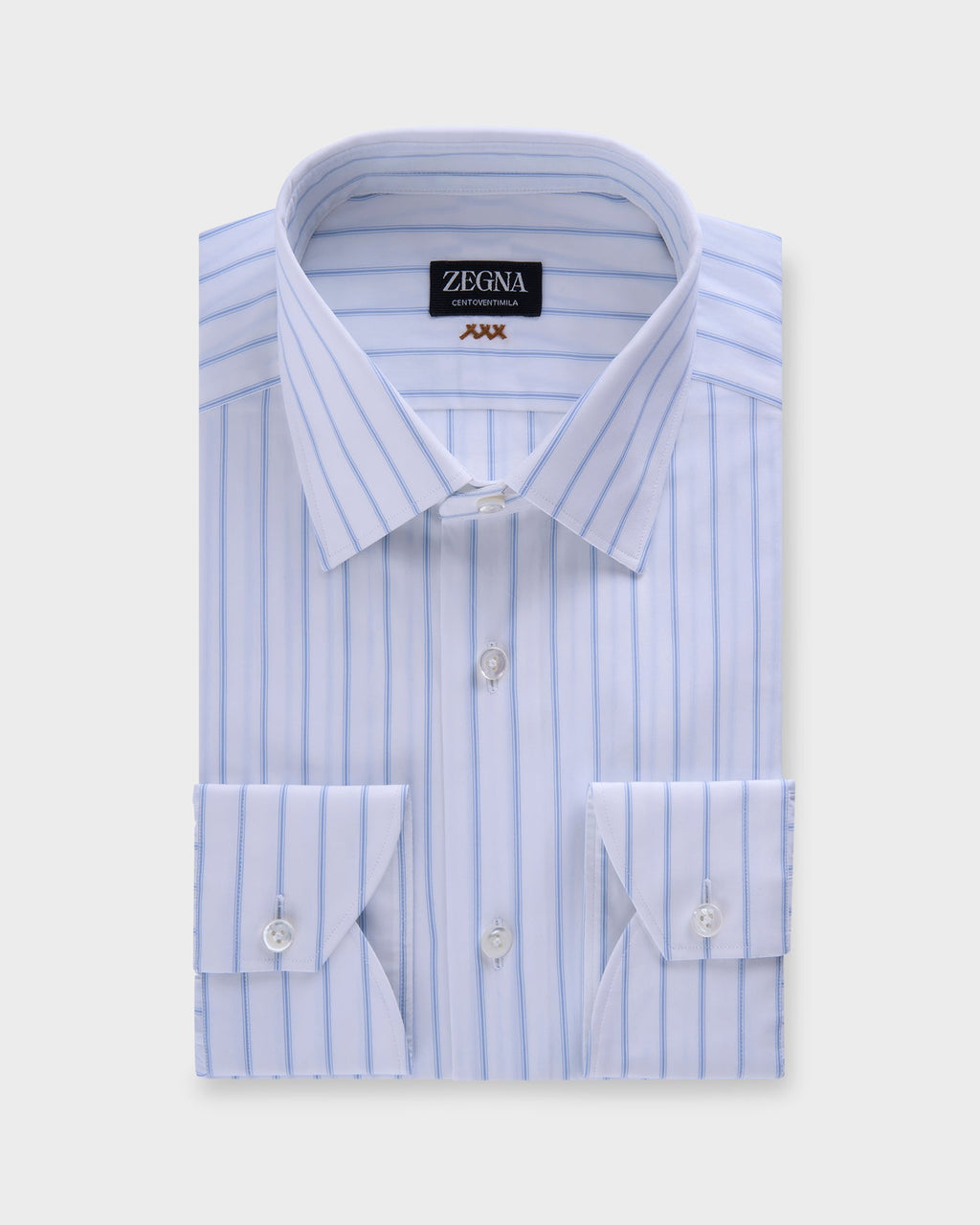 Zegna Couture White Centoventila Cotton Pinstripe Shirt