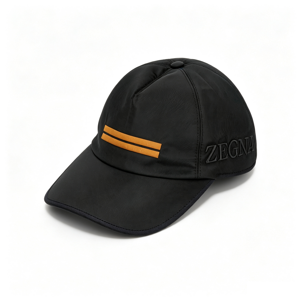 ZEGNA Nylon Baseball Cap Men Black, Adjustable 55‑59cm
