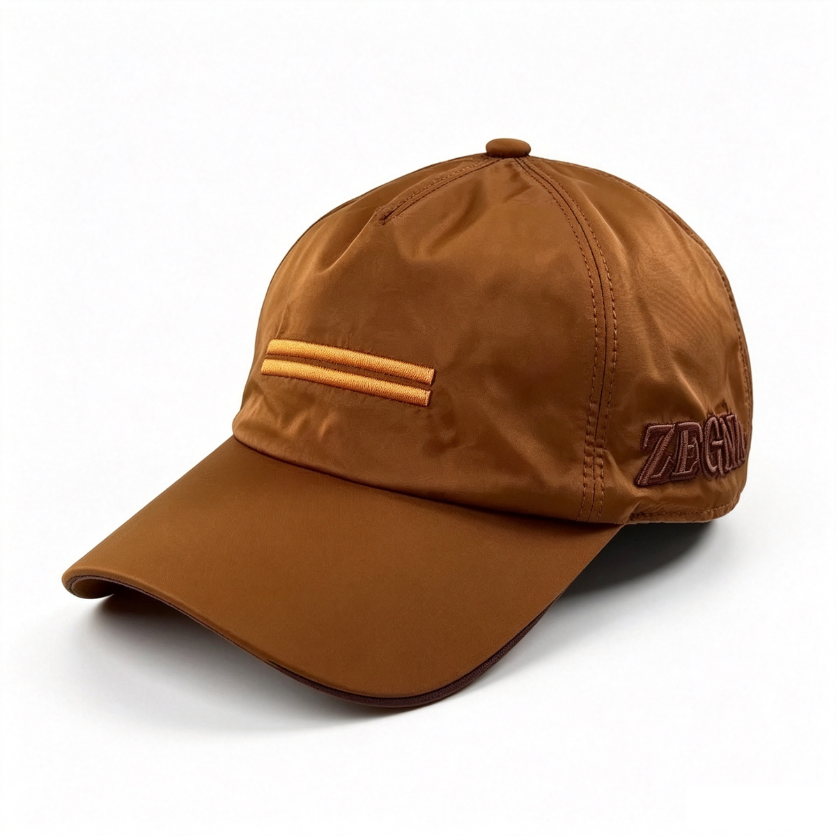 ZEGNA Nylon Baseball Cap Men Caramel Brown, Adjustable 55‑59cm