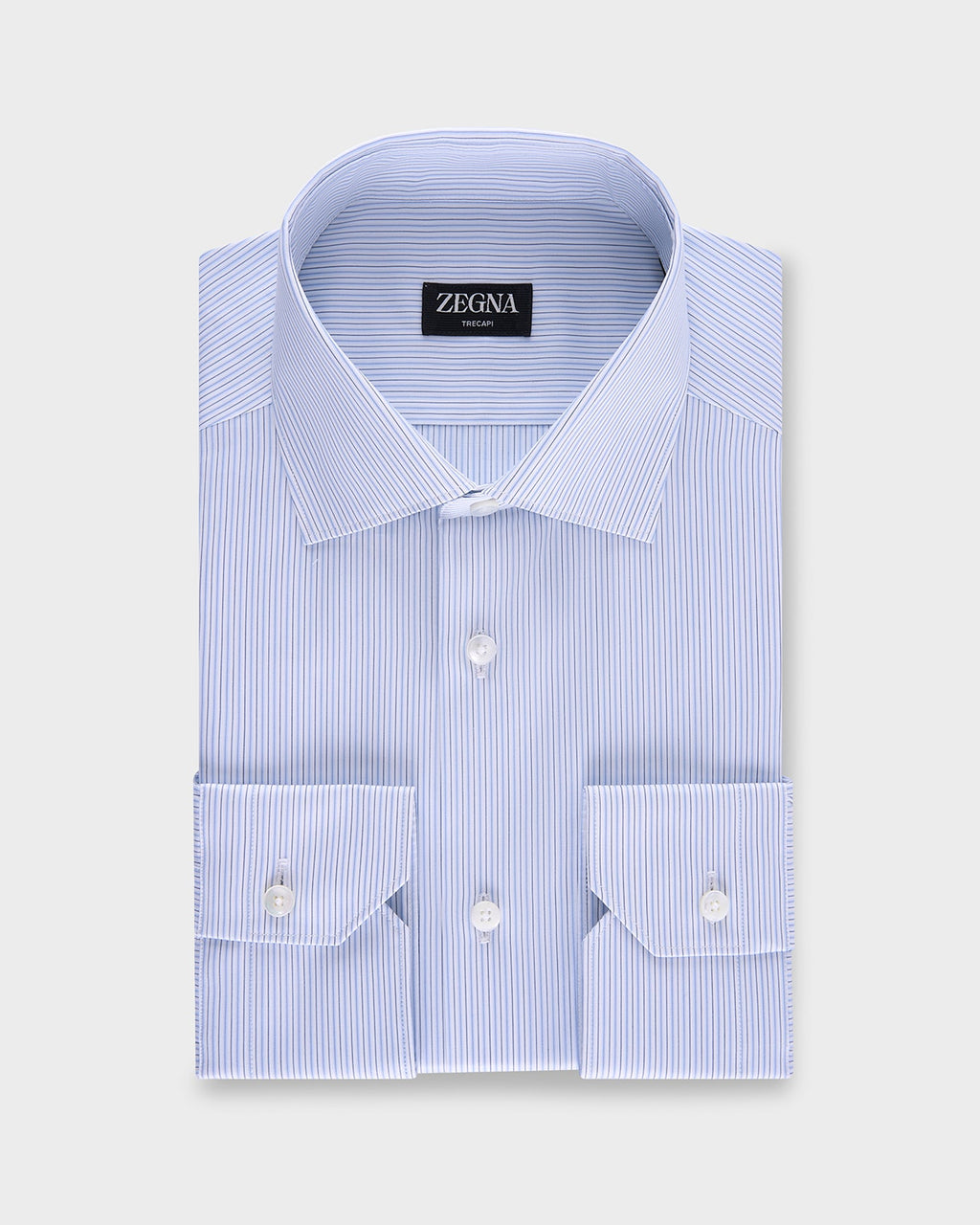 Blue And Green Pinstripe Trecapi Cotton Shirt