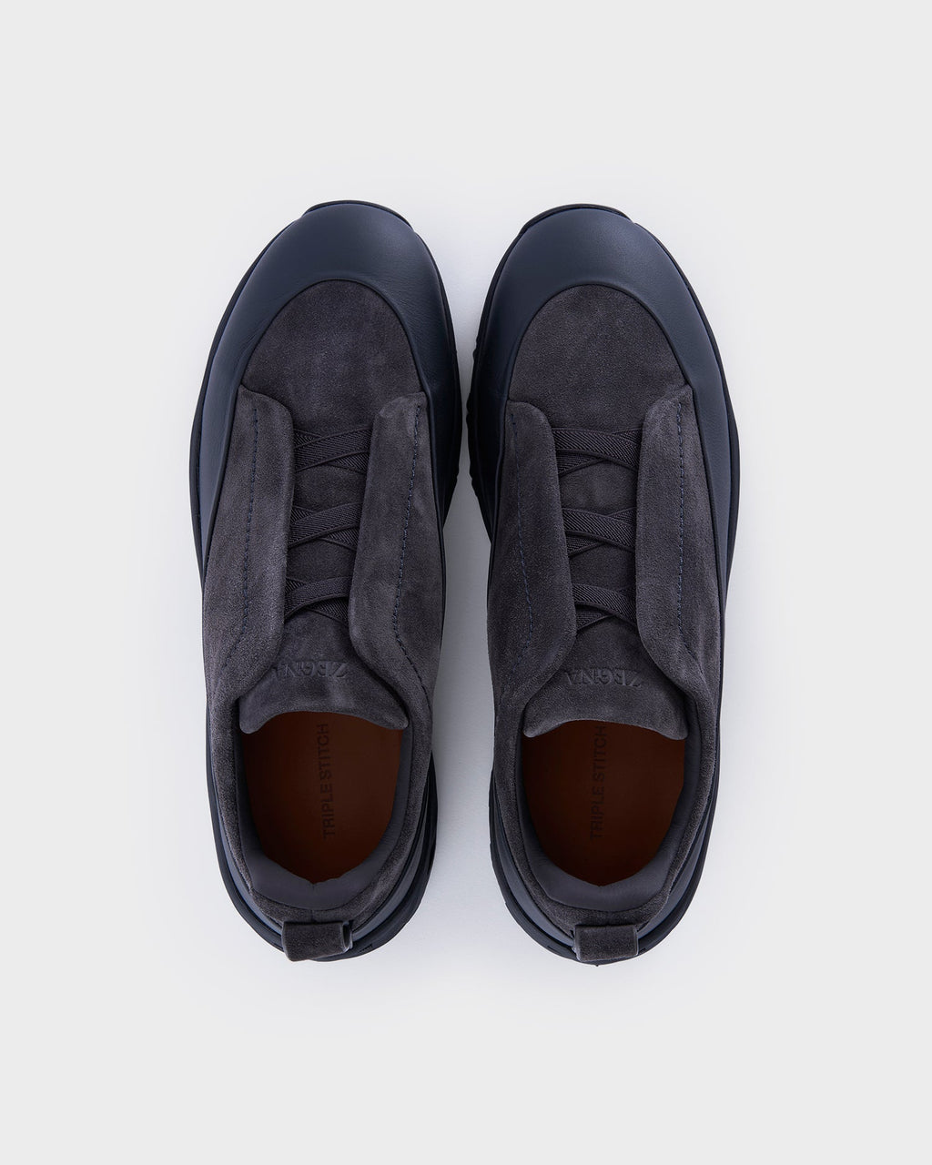 Navy Suede and Leather Triple Stitch Monte Sneakers