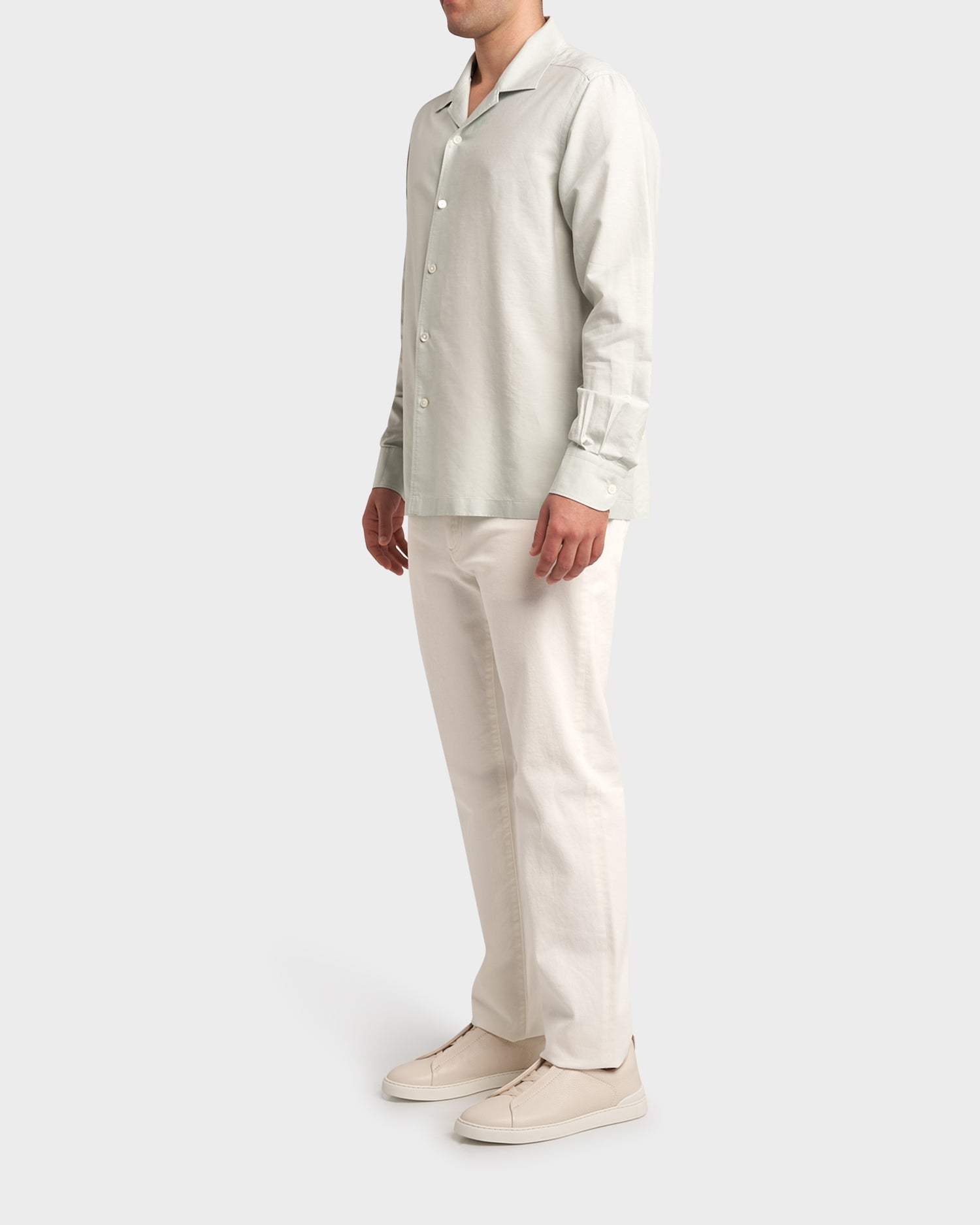 Seafoam Green Cotton Linen Silk Long Sleeve Shirt
