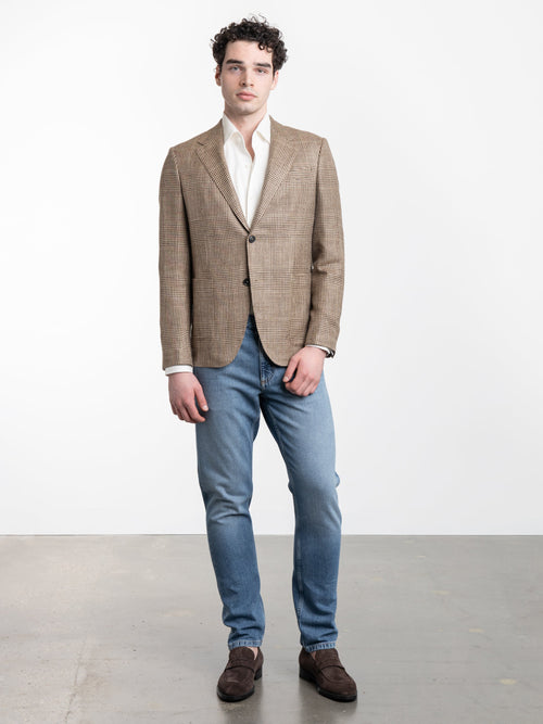 Beige and Dark Brown Silk Linen and Wool Jacket