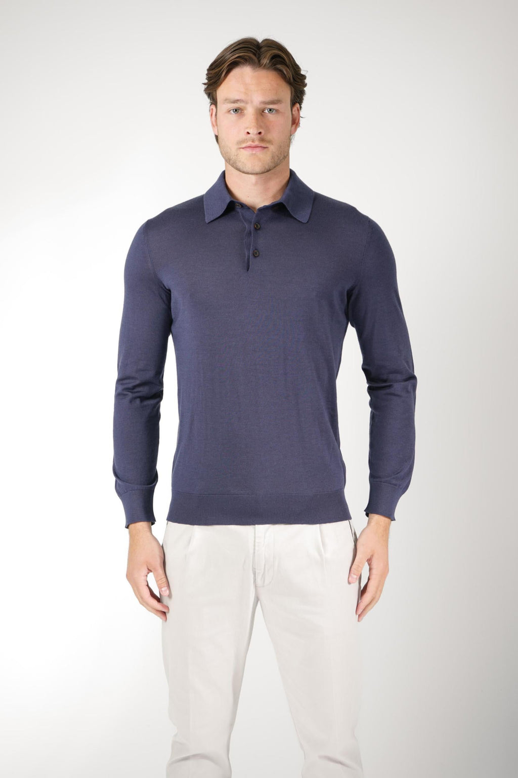 Zegna Cashmere/Silk Longsleeve Polo Navy