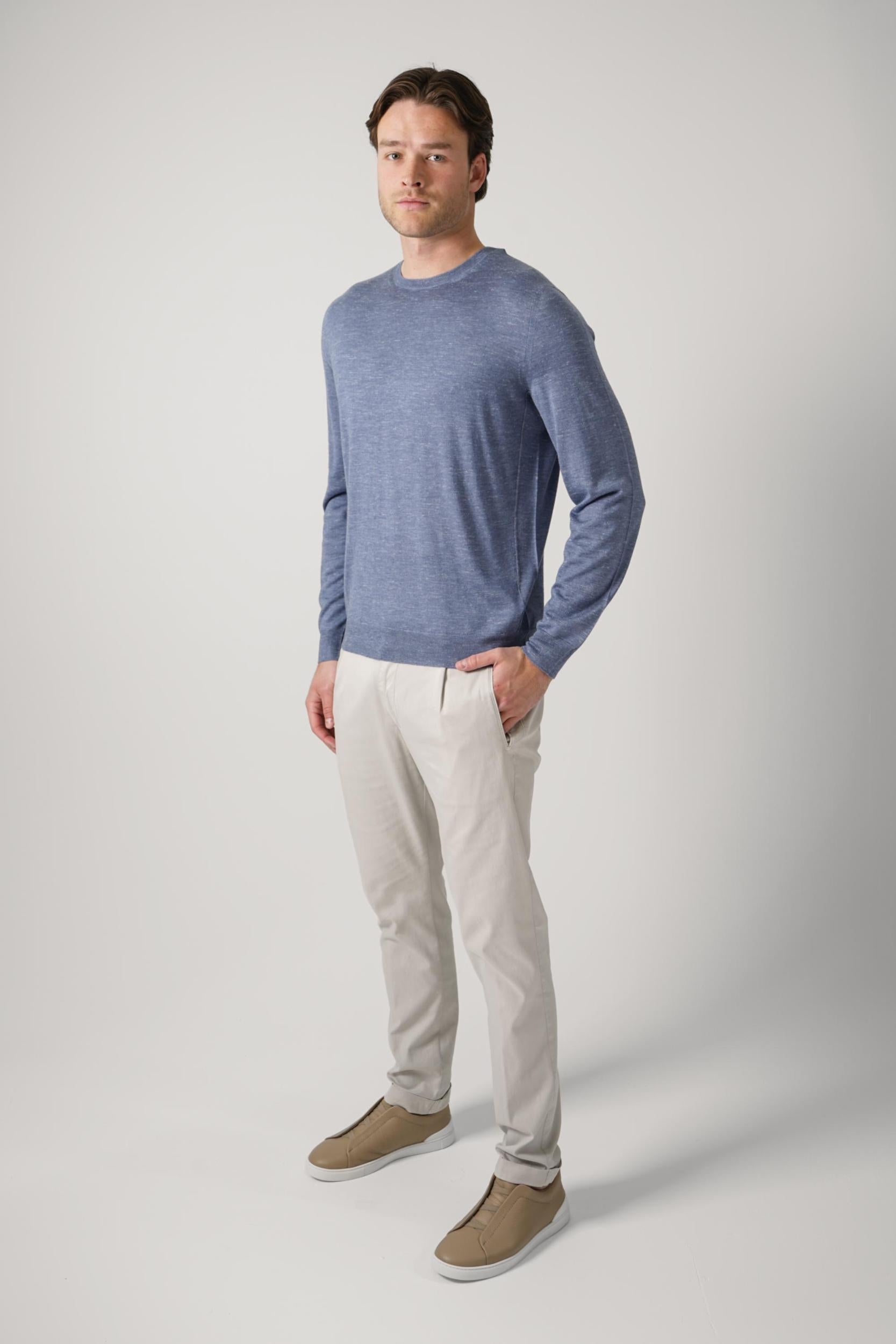 Zegna Longsleeve Silk Knit Shirt Steel Blue